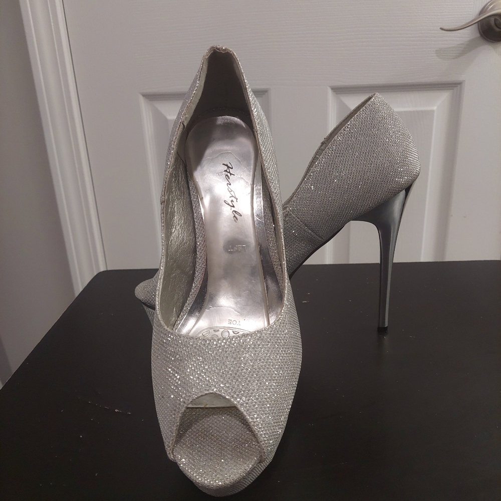 Silver Peep Toe Heels